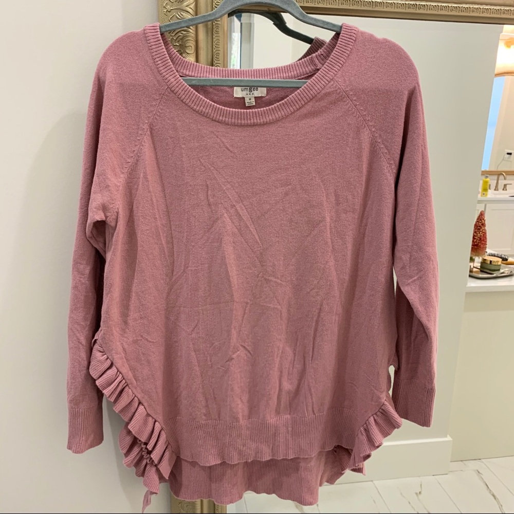 Umgee Pink Ruffle Sweater